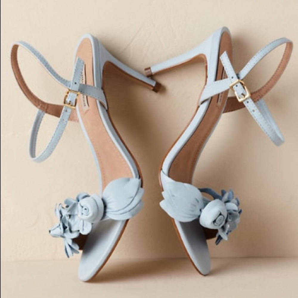 BHLDN Raphaella Booz Blue Bloomed Heels Size 7
